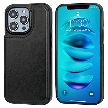 ONETOP for iPhone 14 Pro Max Wallet Case with Credit Card Holder,Black | Kickstand,ID/Cash Holder,Case Wallet with Card Slots,Double Magnetic Clasp,Durable PU Leather Shockproof Cover for Women Men - color: Black