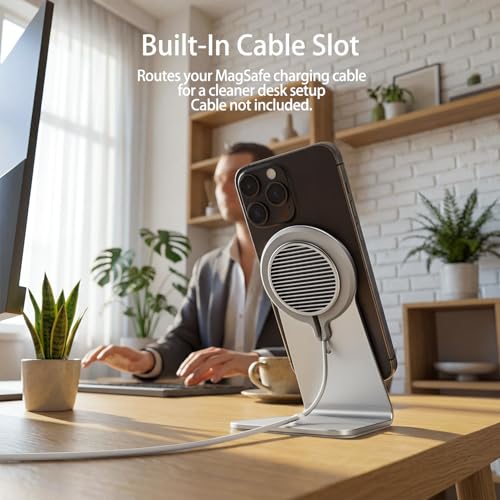 MagSafe Charger Stand Compatible with Apple MagSafe Charger 15W/25W, Aluminum Desktop Dock for iPhone 17/16/15/14/13/12, Portrait & Landscape Viewing, Cable Slot, Charger Not Included, Silvery - color: slivery