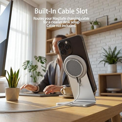 MagSafe Charger Stand Compatible with Apple MagSafe Charger 15W/25W, Aluminum Desktop Dock for iPhone 17/16/15/14/13/12, Portrait & Landscape Viewing, Cable Slot, Charger Not Included, Silvery - color: slivery