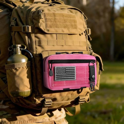 FRTKK Tactical Molle Admin Pouch Utility Laser Cut EDC Tool Pouch Bag Horizontal Modular Pouches Include US Flag Patch and Keychain - color: Pink