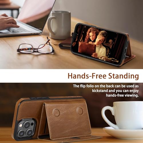 LOHASIC Compatible with Magsafe iPhone 15 Pro Max Wallet Case, Brown | Luxury Leather, RFID Blocking, Detachable Credit Card Holder Slot, Strong Magnetic, Kickstand, Flip Phone Case - color: Brown, size: for iPhone 15 Pro Max