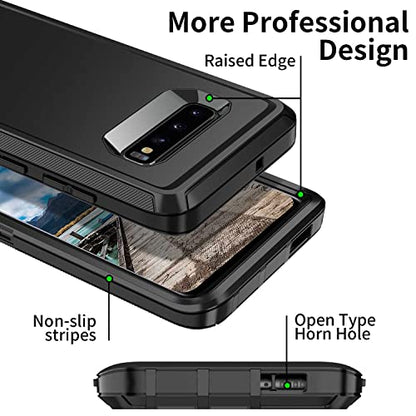 for Galaxy S10 Case,[Without Screen Protector] Belt-Clip Holster Case,Heavy Duty Shockproof 3 Layers Full Bady Protection Cover for Galaxy S10 6.1 inch, Black - color: Belt-Clip Holster Black