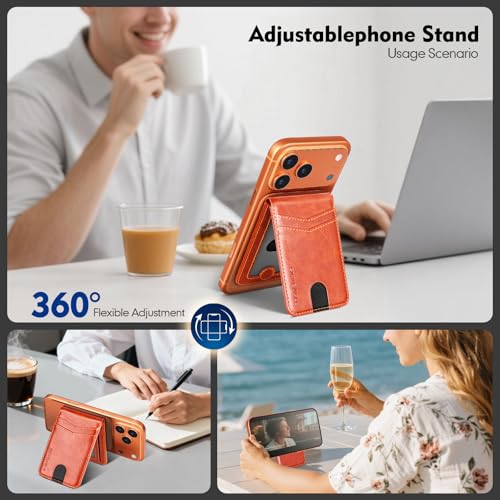 RFID Blocking MagSafe Wallet Stand with Card Holder,5 Card Slots & ID Window,PU Leather Magnetic Phone Adjustable Kickstand for iPhone 12/13/14/15/16/17 Pro Max & Air Plus Series,Orange - color: Orange, style: Stand Wallet