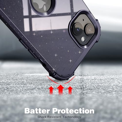 IDweel for iPhone 15 Case with Screen Protector,Luxury 3 in 1 Shockproof Slim Fit Hybrid Heavy Duty Protection Glitter Hard PC Cover Soft Silicone Sturdy Bumper Full Body Case,Glitter Navy Blue - color: Glitter Navy Blue