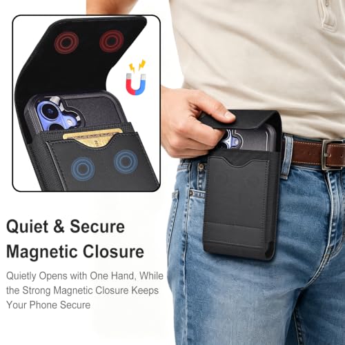 ykooe Cell Phone Holster with Belt Clip Magnetic Closure Card Holder Black - color: Black, size: X-Large
