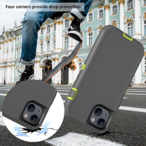 Compatible with iPhone 13 6.1 inch Case,with Screen Protectors,Heavy Duty Rugged Shockproof Full Body Protection Kickstand Case with Belt Clip Holster for iPhone 13 Phone (Dark Grey+Green) - color: Dark Grey+Green