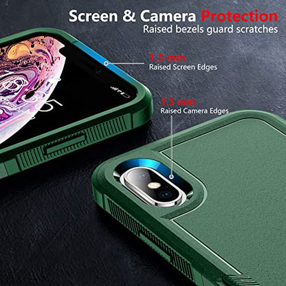 SPIDERCASE for iPhone Xs Max Case, [10 FT Military Grade Drop Protection] [2 pcs Tempered Glass Screen Protector] Shockproof Airbag Cushion Protective Case for iPhone Xs Max 6.5” (Dark Green) - color: Dark Green