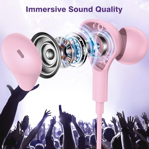 USB C Headphones for iPhone 18 Pro Max 17 16 15/Galaxy S26 FE Wired Earbuds - color: Rose-Pink