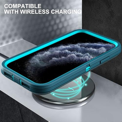 YKHJKLEC for iPhone 11 Pro Max Case, Military Grade 3 in 1 Heavy Duty Shockproof/Drop Proof/Dust Proof Case with 2Pcs Tempered Glass Screen Protector (Blue/Turquoise) - color: Blue/Turquoise