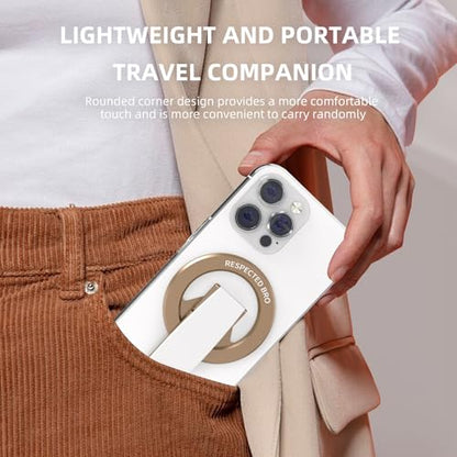 RESPECTED-BRO-Magnetic-Phone-Grip-Stand, Magnetic Phone Ring Holder Kickstand with Silicone Finger Strap, Compatibility for iPhone 17/16/15/14/13/12, Android, and More (White) - color: White