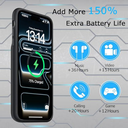 Battery Case for iPhone 17 Pro Max, Upgraded 12000mAh Rechargeable Portable Extended Battery Pack Supported Qi Wireless Charging Case Compatible with iPhone 17 Pro Max (6.9 inch) Charger Cover (Black) - size: iPhone 17 Pro Max (6.9 inch)