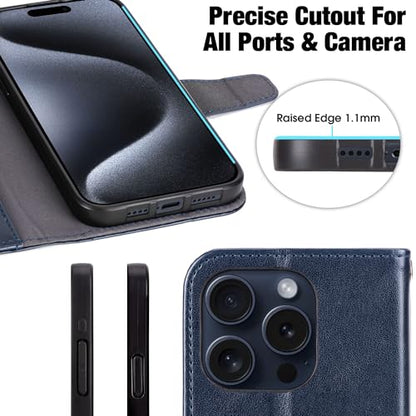 Arae Compatible with iPhone 15 Pro Case with Card Holder and Wrist Strap Wallet Flip Cover for iPhone 15 Pro 6.1 inch,Blue - color: Blue, size: iPhone 15 Pro 6.1 inch