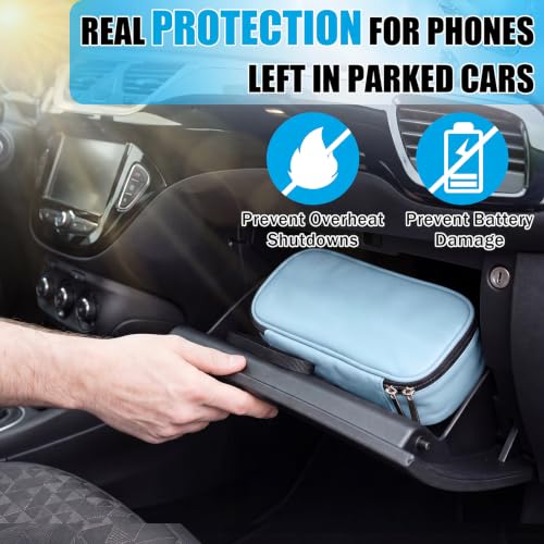 Phone Cooler Bag for Beach, Portable Phone Cooling Pouch with 2 Reusable Ice Packs, Keeps Cool in Extreme Heat for Car Pool Hiking, Extends Battery Life, Fits All Smartphones(Blue,PU) - color: Blue