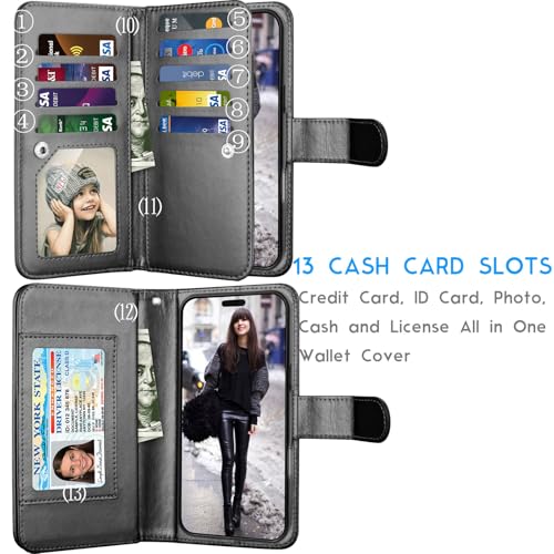 Tekcoo Wallet Case Compatible with iPhone 16 Plus (6.7 inch) 2024 Luxury ID Cash Credit Card Slots Holder Carrying Pouch Folio Flip PU Leather Cover [Detachable Magnetic Hard Case] with Strap [Black] - color: Black, size: 16 Plus