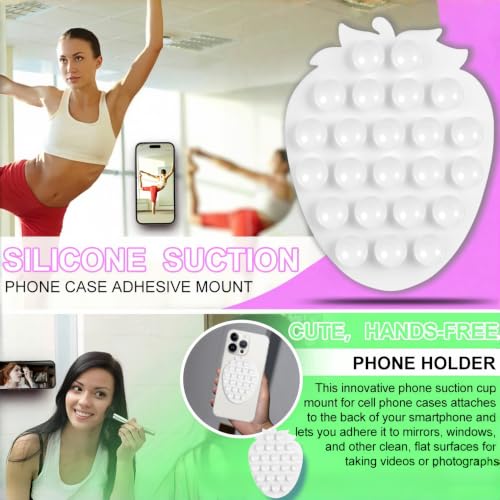 CIEO SuctionPhone Grip, Strong Silicone Suction,Strawberry Sticky Grip,Suitable for Selfies and Videos on Mirrors, Bathrooms and Smooth Surfaces, Compatible with iPhone (Strawberry White) - color: Strawberry White