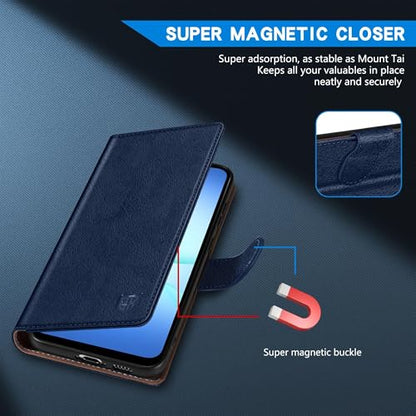 ZZXX for Samsung Galaxy A17 5G Wallet Case with [RFID Blocking] Card Slot Kickstand Magnetic Closure PU Leather Flip Fold Protective Phone Case for Samsung Galaxy A17(Blue-6.7 inch) - color: Blue