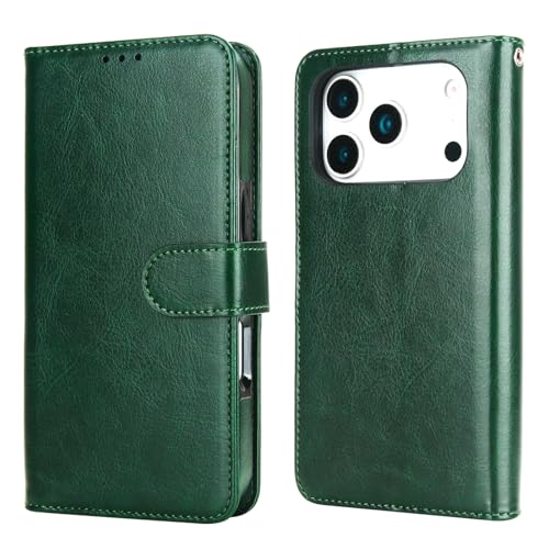 Bocasal Detachable Wallet Case Card Holder for iPhone 17 Pro, Green | RFID Blocking Kickstand Card Slots Holder PU Leather Magnetic Shockproof Wrist Strap Removable Flip Protective Cover 6.3 inch - color: Green