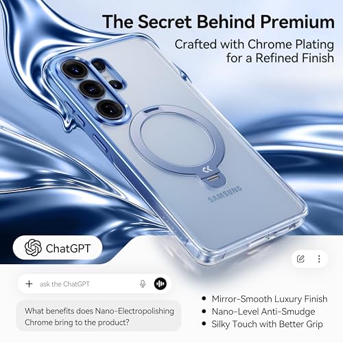 CASEKOO Glossy Blue 26U Case with 360 Spin Magnetic Stand, Fit for MagSafe | 360 Spin Magnetic Stand, Fit for MagSafe, 18FT MIL-STD Protection, Invisible Ring Holder Phone Case - color: Sky Blue