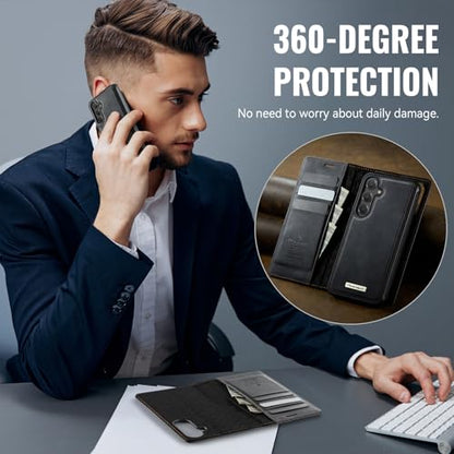 for Samsung Galaxy S26 Plus 2in1 Detachable Wallet Case, Black | Compatible with Magsafe, Magnetic, RFID Blocking Card Holder, Shockproof, Kickstand, Wireless Charging, PU Leather Flip Cover - color: (Detachable 2 in 1)-Black, size: Galaxy S26 Plus