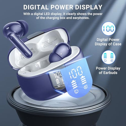 Wireless Earbuds, 2025 Wireless Headphones HiFi Stereo Earphones with 4 ENC Noise Canceling Mic, 42Hs Playtime In Ear Earbud, Bluetooth 5.3 Sport Earphones with LED Power Display for Android iOS - color: Dark Blue
