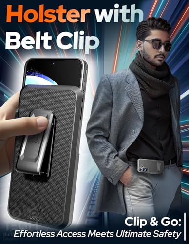 Designed for Samsung Galaxy S24 Case with Belt Clip Holster | Rugged Cover with Strong Magnet & Kickstand Heavy Duty Combo - Black - color: Black, style: Galaxy S24