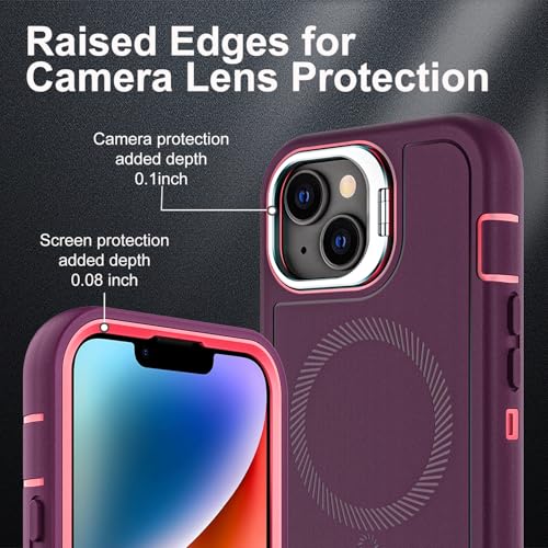 YKHJKLEC for iPhone 13/14 Case, Military Grade 3 in 1 Heavy Duty Shockproof/Drop Proof/Dust Proof with Kickstand Case, with 2 x Tempered Glass Screen Protector (ZJ-Purple/Pink) - color: ZJ-Purple/Pink