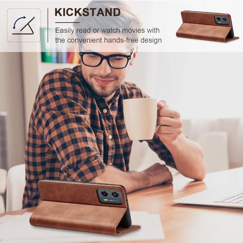 Jasonyu Flip Wallet Case for Moto G 5G (2023),Leather Magnetic Folio Cover with Card Holder,Kickstand - TPU Shockproof Durable Protective Phone Case,Brown | PU Leather Magnetic Folio Cover,with Card Holder,Kickstand,TPU Shockproof,Durable,Protective Phone