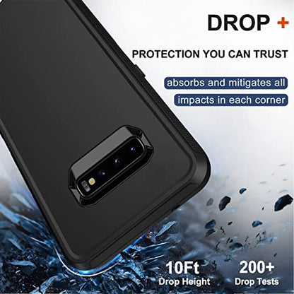 for Samsung Galaxy S10 Case with Belt Clip Holster, 2 x Screen Protector, [Military Grade Drop Protection] Heavy Duty Full Body Shockproof Rugged Protective Cover for Samsung Galaxy S10 Black - color: Black