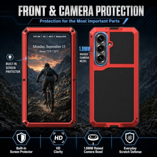 Metal Case for Samsung Galaxy S26 Case 6.3",Full Body Protective Cover Heavy Duty Shockproof [Tough Armour] Aluminum Alloy Case with Silicone Built-in Screen Protector - Red - color: Red