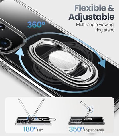 Shields Up for Samsung Galaxy S24 Ultra Case with Stand, Galaxy S24 Ultra Case Clear with Double Ring Holder [Adjustable & Foldable] Shockproof Protective Cover - Clear - color: Clear, size: Galaxy S24 Ultra