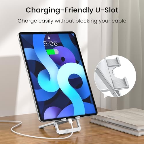 Itramax Tablet Stand for Desk,Foldable iPad Stand,Adjustable Desktop Holder - color: Silver – for Tablet (Max 800g)