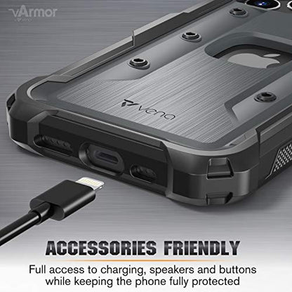 VENA vArmor for iPhone 12 / iPhone 12 Pro Rugged Case | Military-Grade Drop Protection, Belt Clip Holster and Kickstand for everyday protection, Works with Wireless Charging