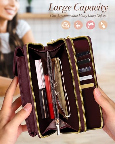 Miss Adola Zipper Cell Phone Purse Crossbody Bag for Women | Zipper Closure, RFID Blocking, Card Slots, Adjustable Shoulder Strap, Cute Small Phone Wallet for Travel and Daily Carry - color: Red