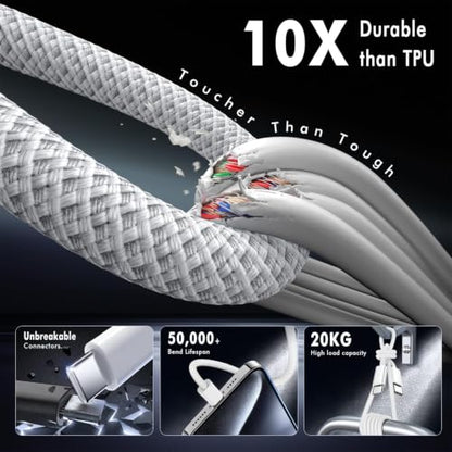 USB C Cable 6FT, 2-Pack Braided USB C Charging Cable - color: White, size: 6FT+6FT