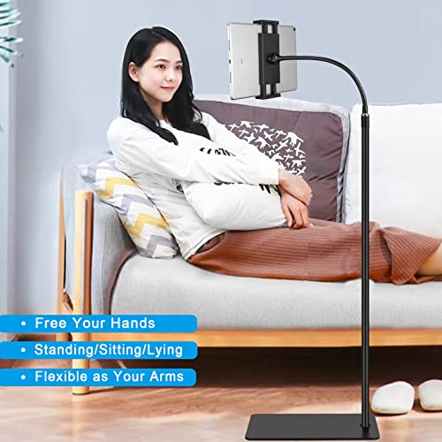 Tablet Floor Stand with Double Weight Base 360-degree Rotatable Metal Tablet Holder with Flexible Gooseneck Holder Long Arm for iPad Mini Air Pro, All Cell Phones iPhone & Tablets (4.5-12.9-inch)