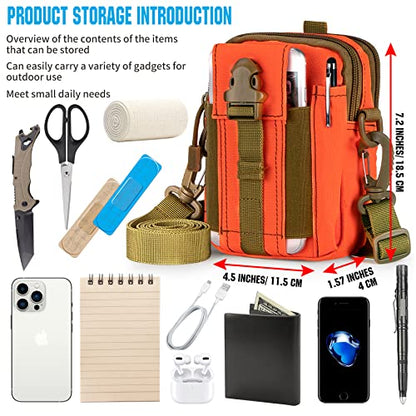Tactical Molle Phone Pouch Compact Utility Gadget Belt Waist Bag with Shoulder Strap for iPhone 15 Pro Max/14 Pro Max/13 Pro Max/13 Pro/13/12 Pro Max with Slim Case On - color: Orange
