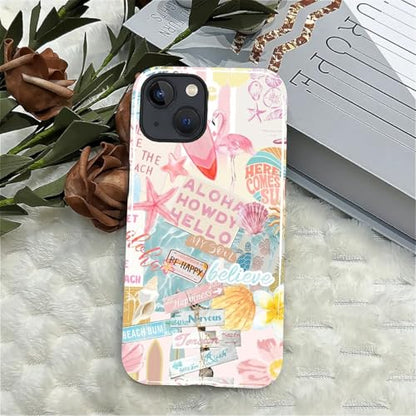 Case Compatible with iPhone 14 Plus, Cute Dual Layer Hybrid Phone Cover, Military Grade Drop Protection, Aesthetic Shockproof Phone Case for Women Girls, Pastel Pink Summer Collage - color: Pastel Pink Summer Collage, size: Iphone 14 Plus