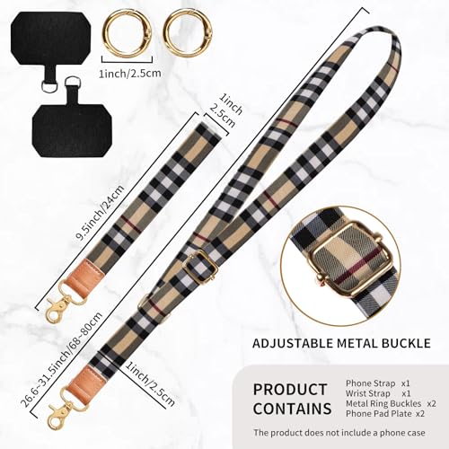Phone Lanyard Crossbody Wrist Strap, Universal Adjustable Neck Strap for Phone Case Keys ID Badges - color: Luxury Brown Plaid