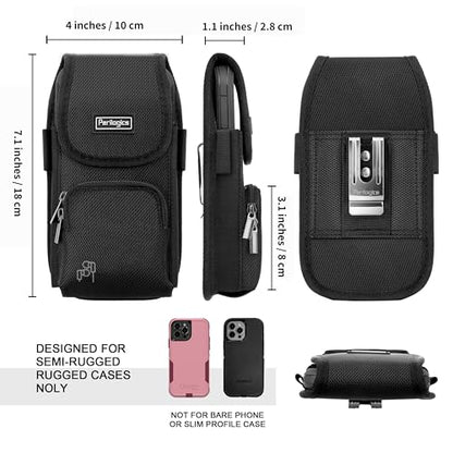 Perilogics Cell Phone Belt Holster,Nylon Phone Pouch with Belt Clip | Belt Pouch with Card Slot, Pen Loops, Zipper Pocket, Fits iPhone 17/16/15/14 Pro Max, 16/15/14 Plus,Hook & Loop Closure