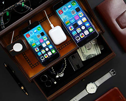 Pecan Brown Wooden Multi-Device Charging Station and Valet