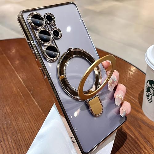 Clear for Samsung Galaxy S24 Ultra Case Magnetic Invisible Stand Built-in Camera Lens Protector Compatible with MagSafe Cover for Galaxy S24 Ultra,Gold - color: Gold, size: for Samsung S24 Ultra