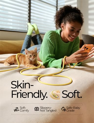 LISEN 10FT USB C Cable Fast Charging, Chubby 240W Cable USB C to USB C Fast Charging Soft Silicone USBC to USBC Parallel Cable for iPhone 17 Pro Max 16 15 Samsung S25 Ultra MacBook Pro Air iPad Yellow - color: Yellow, size: 10FT