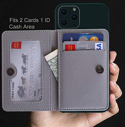 ID Card Holder for Back of Phone Leather Phone Wallet Stick On with Stand Flip Waterproof Leather Adhesive Wallet for Most Cellphones (Grey) - color: Grey