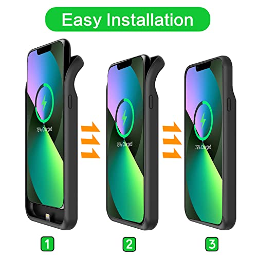 Battery Case for iPhone 13, Upgraded 10000mAh Battery Pack Rechargeable Charger Case Support Carplay with Wireless Charging Compatible for iPhone 13 (6.1 inch) External Battery Charging Case (Black) - size: iPhone 13