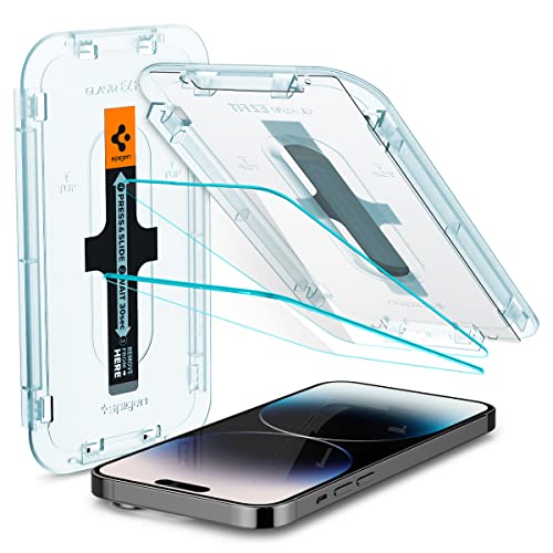 Spigen GlasTR EZ FIT Screen Protector for iPhone 14 Pro | 9H+ Tempered glass, Scratch resistance, Auto-align tray, Lab-tested 100% clarity, Original touch, Case-friendly, 2 Pack - size: iPhone 14 Pro