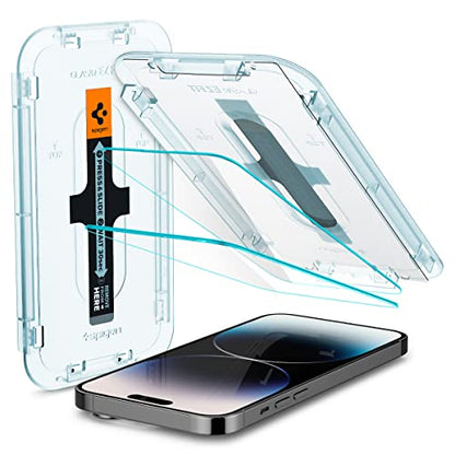 Spigen GlasTR EZ FIT Screen Protector for iPhone 14 Pro | 9H+ Tempered glass, Scratch resistance, Auto-align tray, Lab-tested 100% clarity, Original touch, Case-friendly, 2 Pack - size: iPhone 14 Pro