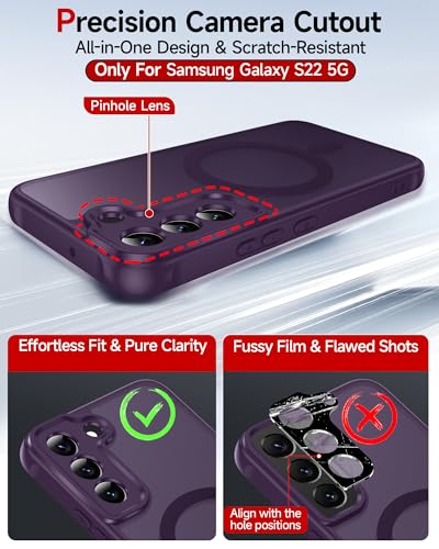 LeYi for S22-Phone Case Shockproof Slim Skin-Feel Transparent Funda, Purple | Phone Case Samsung S22, Magsade Magnetic Drop Protection Funda Para Nuevo Libre 256Gb Galaxy S 22 Case Galexy Cellular Phonr - color: Purple, size: Galaxy S22 (6.1 Inch)
