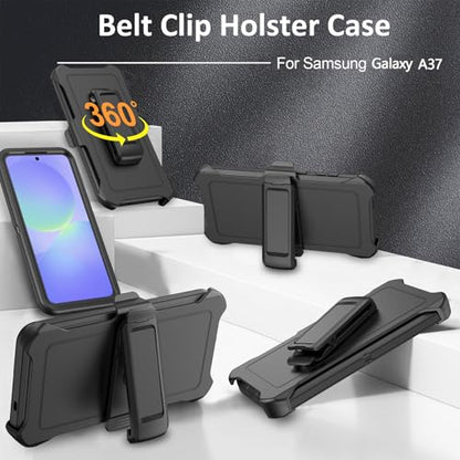 Compatible with Samsung Galaxy A37 Case, with Belt Clip Holster Heavy Duty Rugged Shockproof Full Body Protection Kickstand Cover for Samsung Galaxy A37 Phone (Black) - color: Black