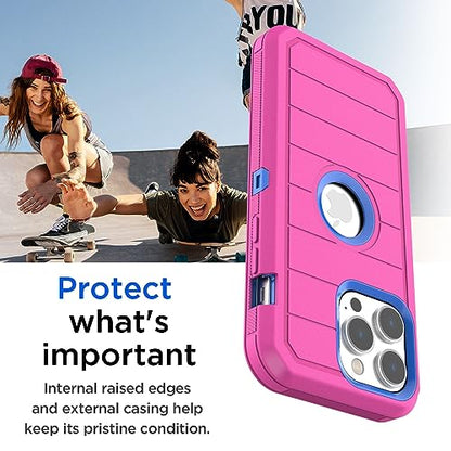 AICase Compatible with iPhone 15 Pro Max Case,Heavy Duty Drop Protection Full Body Rugged Shockproof Military Protective Tough Durable Cover Compatible with iPhone 15 Pro Max 6.7"_5 - color: Hot Pink/Blue