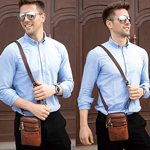 Cell Phone Shoulder Bag Leather Men, Waterproof Phone Waist Bag Messenger Bag Crossbody Purse with Belt Loop Wallet Case - color: Black